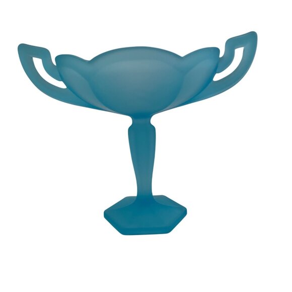 Vintage Westmoreland Glass Pedestal Two handle Compote/Candy Dish Blue Satin - Picture 1 of 15